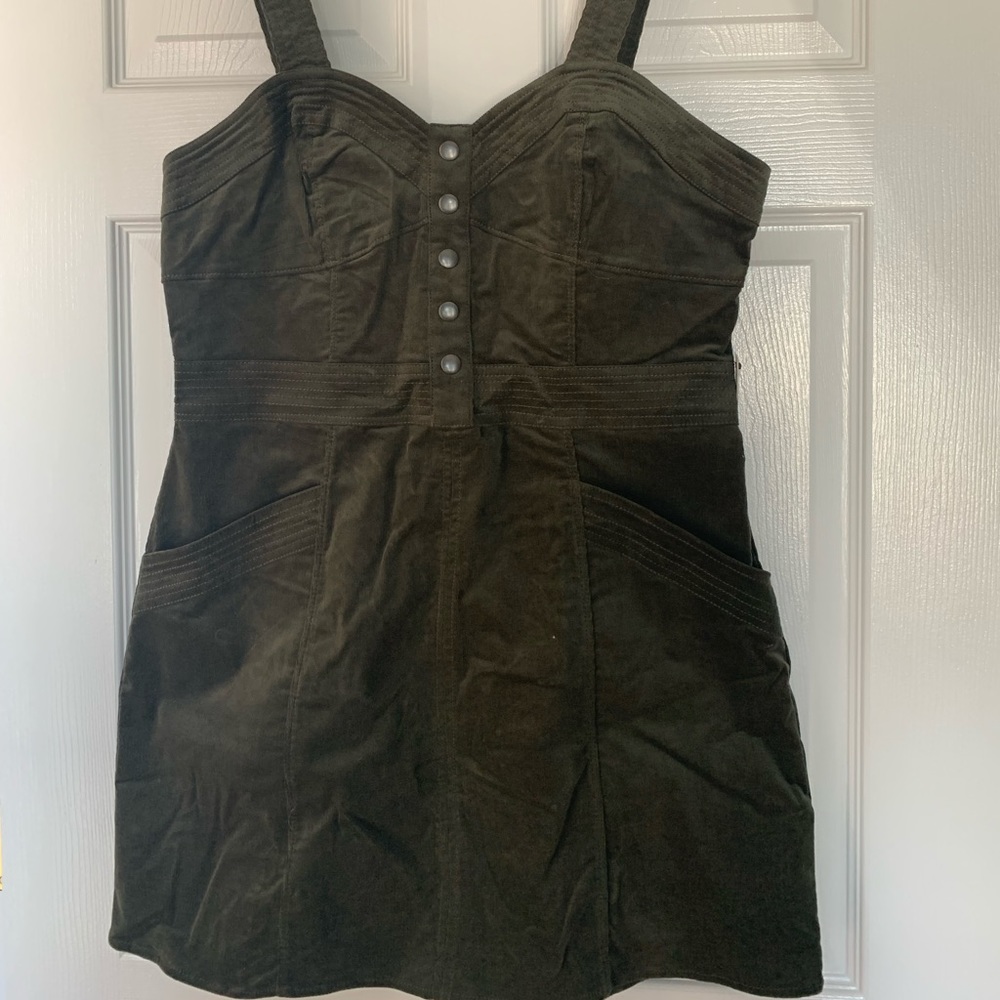 Green corduroy overall sheath dress